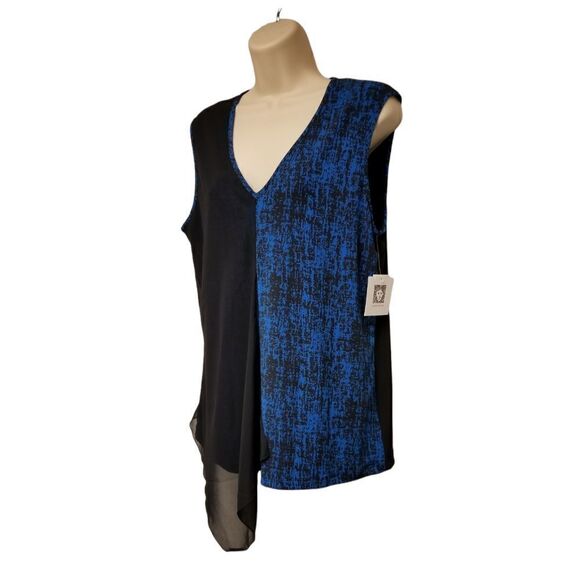 Women's ANNE KLEIN V-Neck Black and Blue Sleeveless Blouse Size 12 NWT - Picture 3 of 11